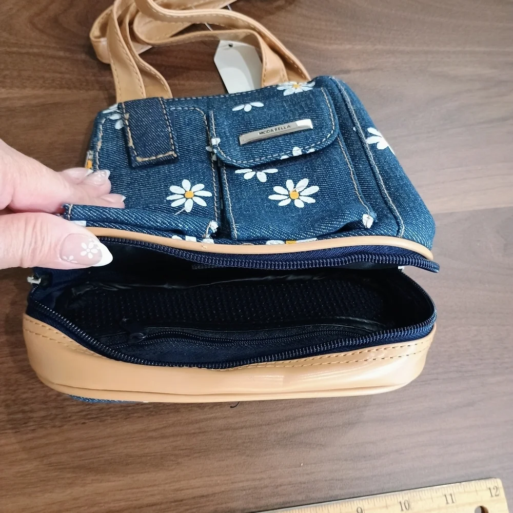 Floral Denim and Tan Handbag